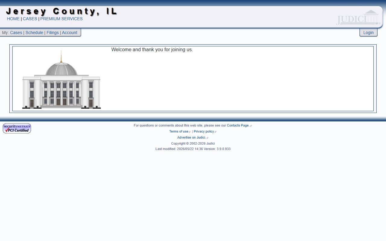 Jersey County Judici welcome page used to search court records after an arrest